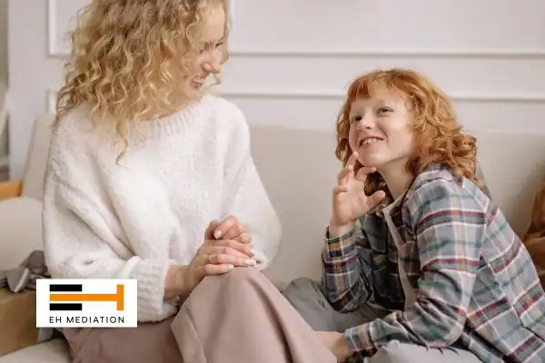 Happy mother and child after sorting child arrangements mediation Andover