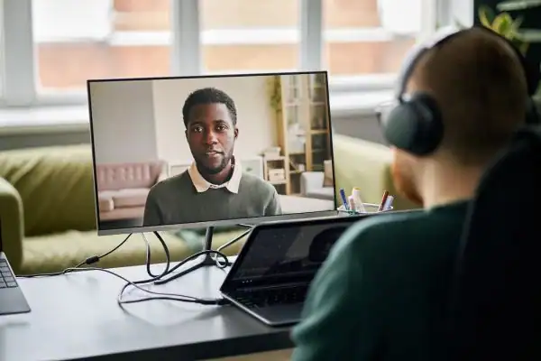 Man attending online mediation Andover MIAMS session